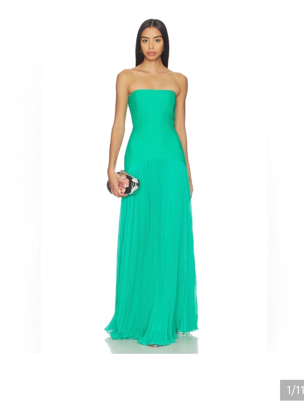 Alexis Sunniva Pleated Gown Emerald Green
